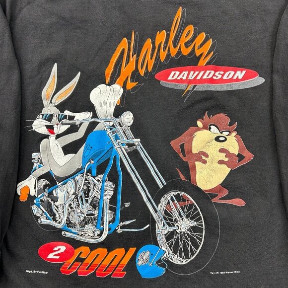 90s Vintage Harley Davidson Graphic Tee Mens XL Long Sleeve Looney Tunes USA - Picture 3 of 13